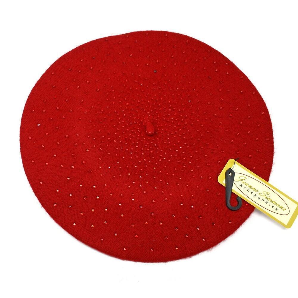 Red Beaded Beret Wool Blend Vintage Inspired Classic Style Hat w Beads - Hey Viv
